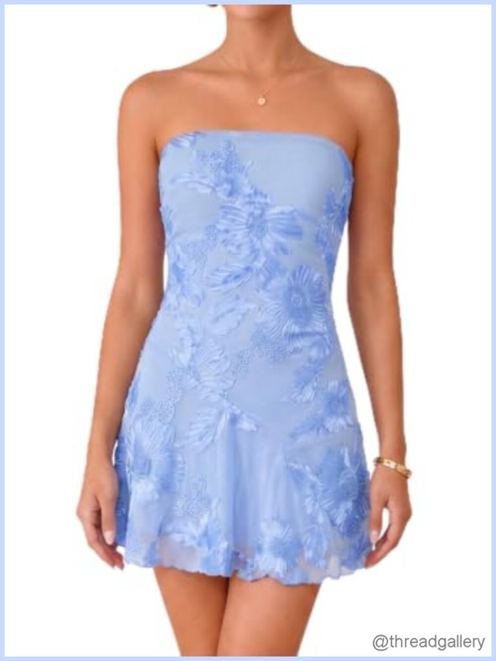 Memoriesea Women's Strapless Floral Mesh Mini Dress Cocktail Party Homecoming